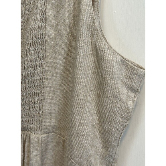 Old Navy XL Beige Linen Smocked Back Midi Dress Pockets Cottage Lagenlook Costal - Picture 8 of 9